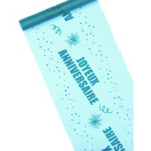 Chemin de table organza Joyeux Anniversaire turquoise 29 cm x 5 m - 6PA5 - Chemins de table