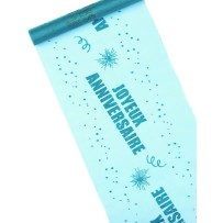 Chemin de table organza Joyeux Anniversaire turquoise 29 cm x 5 m - 6PA5 - Chemins de table