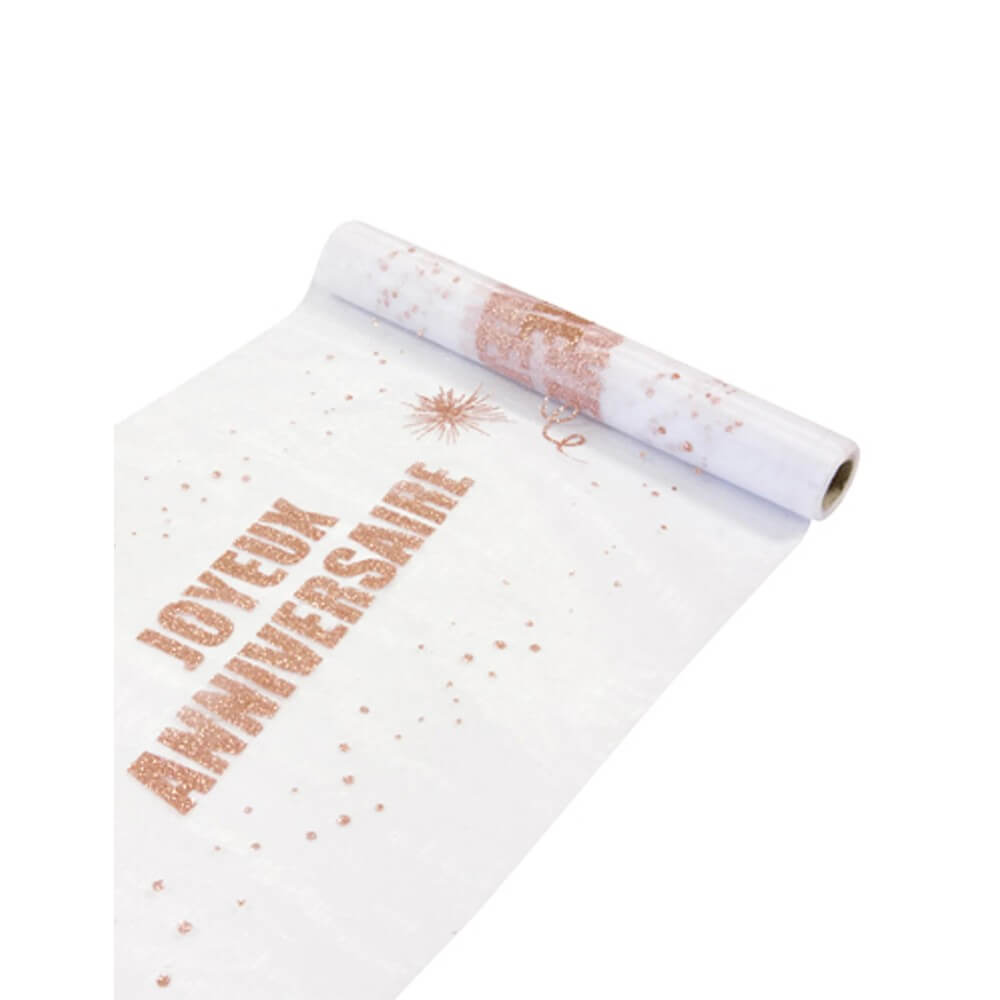 Chemin de table organza Joyeux Anniversaire rose gold 29 cm x 5 m - 72QT - Chemins de table