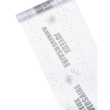 Chemin de table organza Joyeux Anniversaire argent 29 cm x 5 m - 6PA0 - Chemins de table