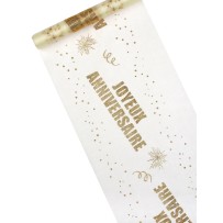 Chemin de table organza Joyeux Anniversaire doré 29 cm x 5 m - 6PA3 - Chemins de table