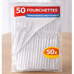 50 Fourchettes transparentes réutilisables - 143333 - Couverts