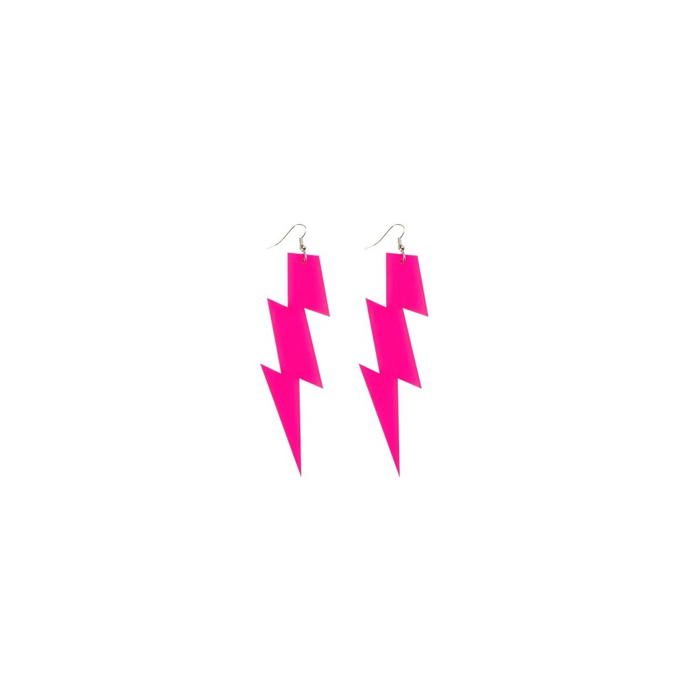 Boucles d’oreilles éclair rose fluo pas cher – accessoire fête Fiesta Factory