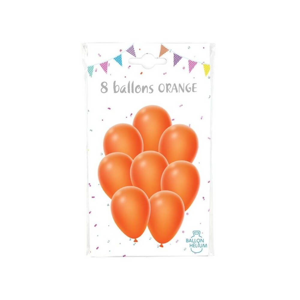 8 Ballons Orange 30 cm - 36424OR - Ballons latex