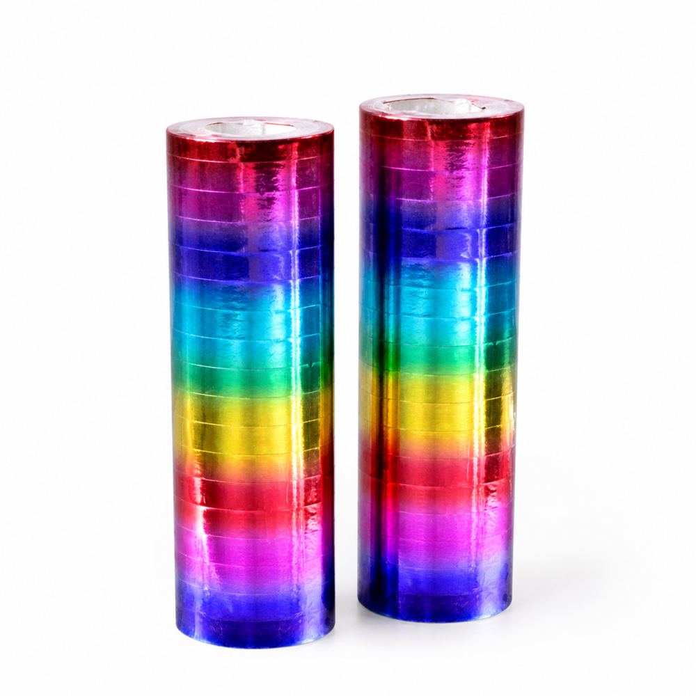 Serpentins arc-en-ciel métalliques 2x4m pas cher | Fiesta Factory