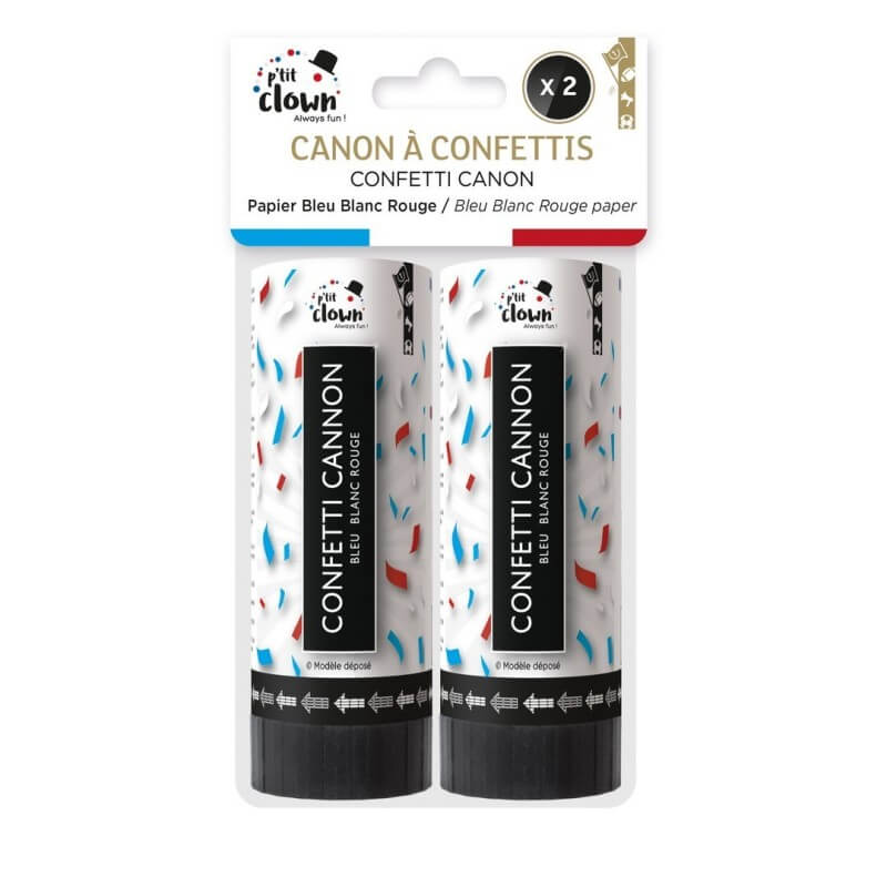 Canon à confettis papier - 11 cm - bleu, blanc, rouge - lot de 2 - 28014 - Canons à confettis
