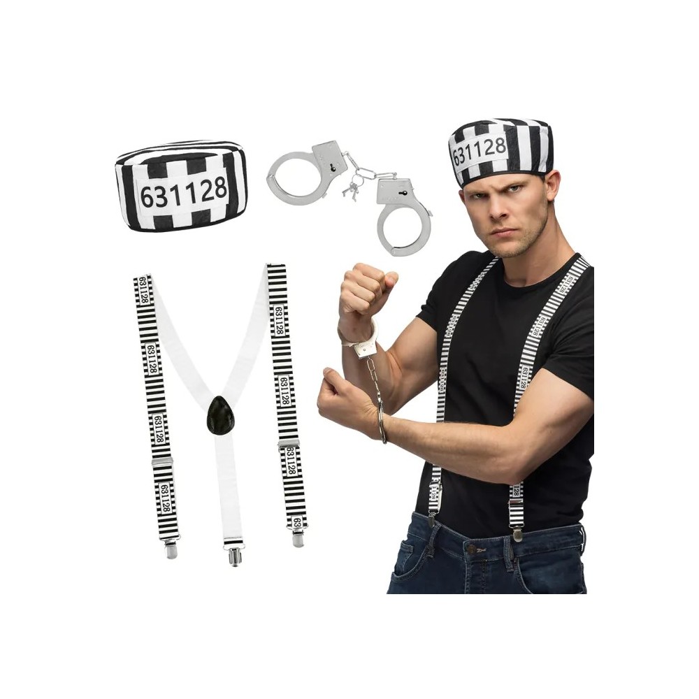 Set Prisonnier avec Menottes et Bretelles pas cher | Fiesta Factory