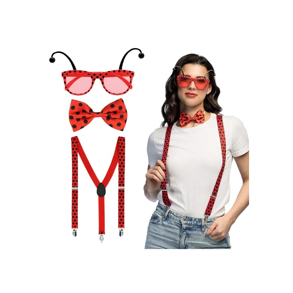 Set Coccinelle avec Bretelles et Lunettes pas cher | Fiesta Factory