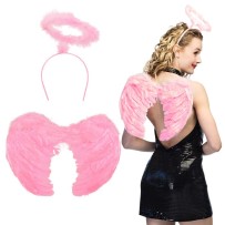 Set Ange Promo Rose Clair Ailes et Auréole pas cher | Fiesta Factory