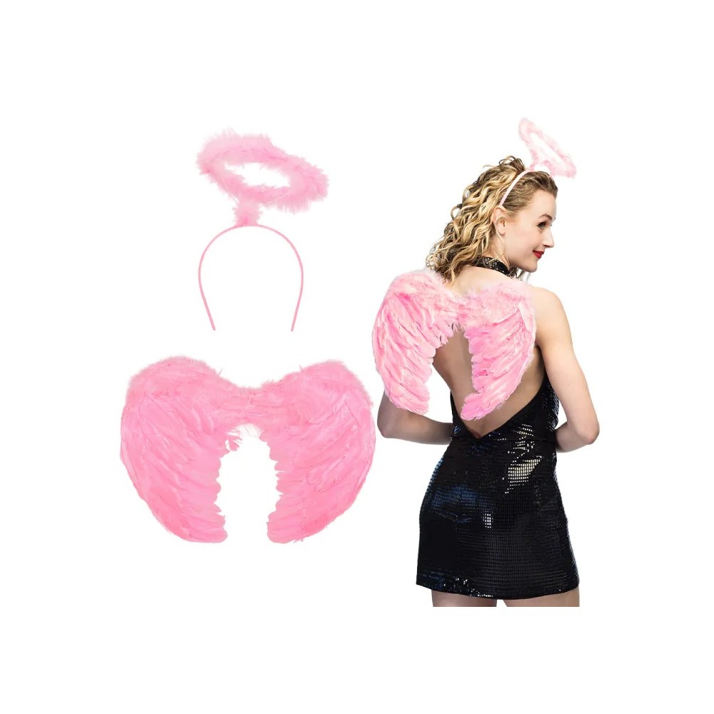Set Ange Promo Rose Clair Ailes et Auréole pas cher | Fiesta Factory