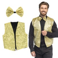 Set Spangles Or Gilet et Nœud Papillon pas cher | Fiesta Factory