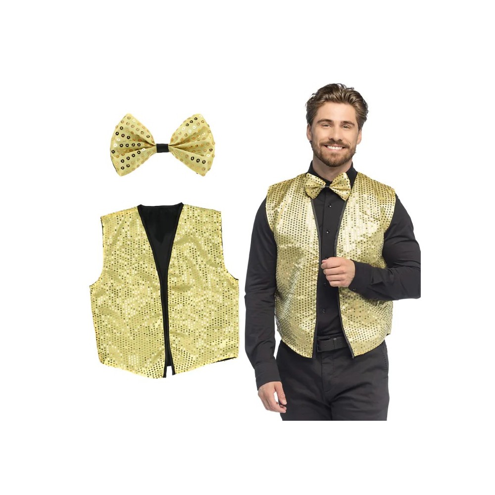 Set Spangles Or Gilet et Nœud Papillon pas cher | Fiesta Factory
