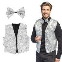 Set Spangles Argent Gilet et Nœud Papillon pas cher | Fiesta Factory