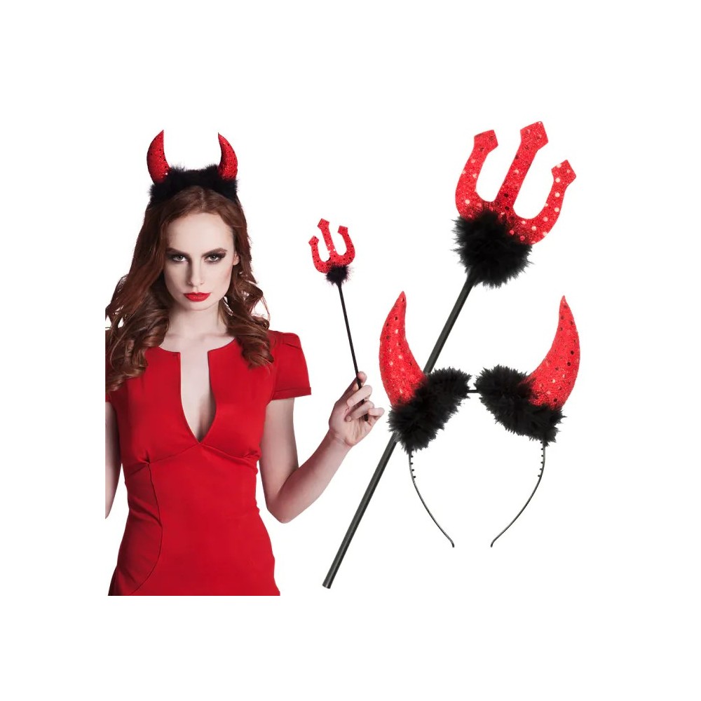 Set Diable avec Cornes et Trident 40 cm Pas Cher | Fiesta Factory