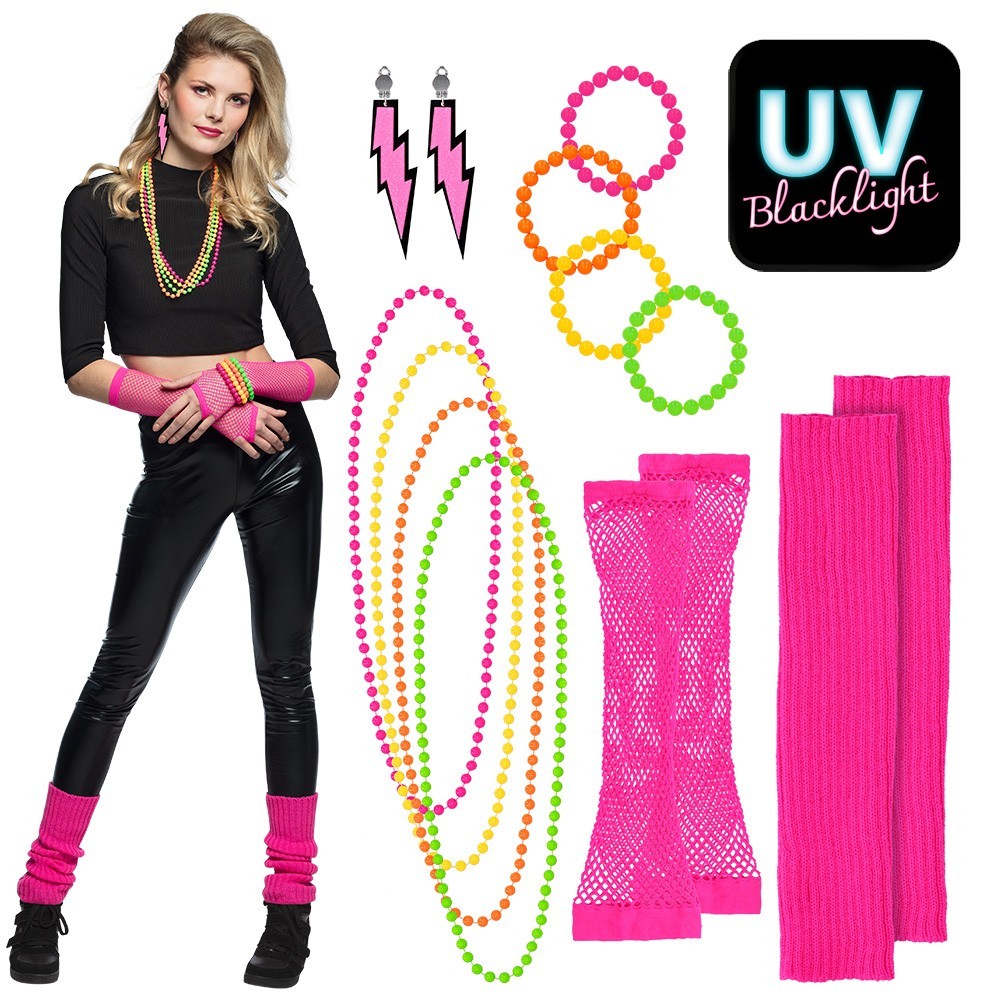 Set 80's Fluo pas cher | Accessoires années 80 et disco | Fiesta Factory