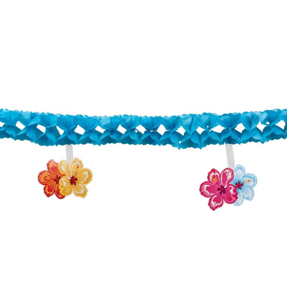 Longueur : 4 mètres • Thème : Tropical, Hawaï, Plage, Été • Impression : Double face • Coloris : 4 couleurs assorties • Matières