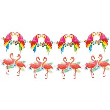 Guirlande Papier Tropicale 3 m pas cher | Flamants Roses & Perroquets