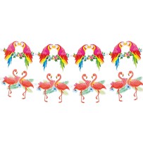 Guirlande Papier Tropicale 3 m pas cher | Flamants Roses & Perroquets