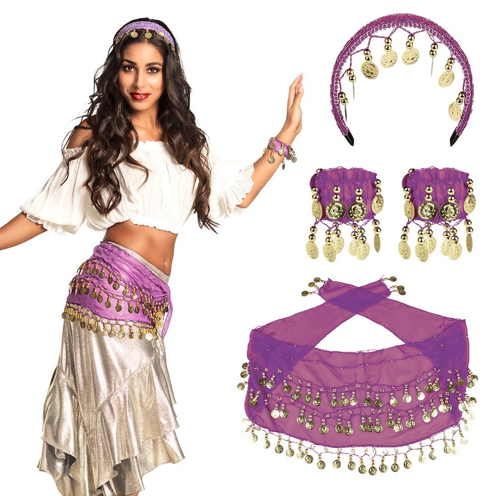 Set Belly Dance Pourpre pas cher | Accessoires danse orientale | Fiesta Factory