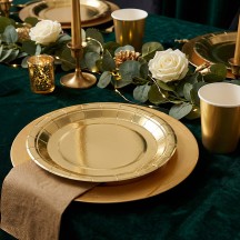 Set de Table Or Pas Cher - 6 Assiettes, 6 Gobelets et 12 Serviettes