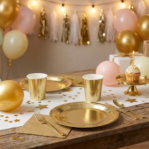 Set de Table Or Pas Cher - 6 Assiettes, 6 Gobelets et 12 Serviettes