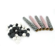 Boîte ART DECO Blanche – 5 Sarbacanes + 50 Boules CEE - 21423 - Cotillons