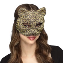 Demi-masque Diamond Cat à strass léopard | Masque félin pas cher