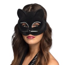 Demi-masque Chat Noir à strass | Masque félin pas cher