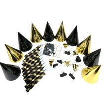 Set Cotillons 10 Personnes OR/NOIR – Kit Complet - 49001 - Cotillons