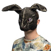 Masque peluche Lapin noir adulte pas cher | Demi-masque carnaval