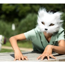 Demi-masque peluche Chat blanc pas cher | Masque chat adulte