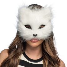 Demi-masque peluche Chat blanc pas cher | Masque chat adulte