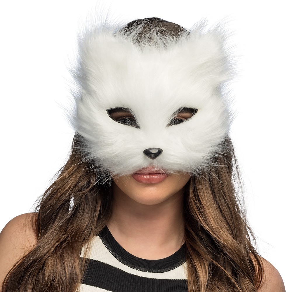 Demi-masque peluche Chat blanc pas cher | Masque chat adulte