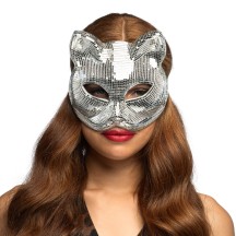Demi-masque Disco Cat Argent pas cher | Masque disco femme