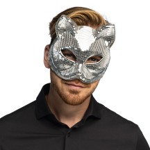 Demi-masque Disco Cat Argent pas cher | Masque disco femme