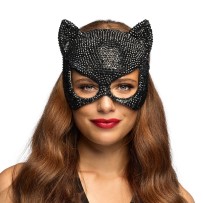 Demi-masque Chat Mirage Noir à Strass Pas Cher | Bal Masqué