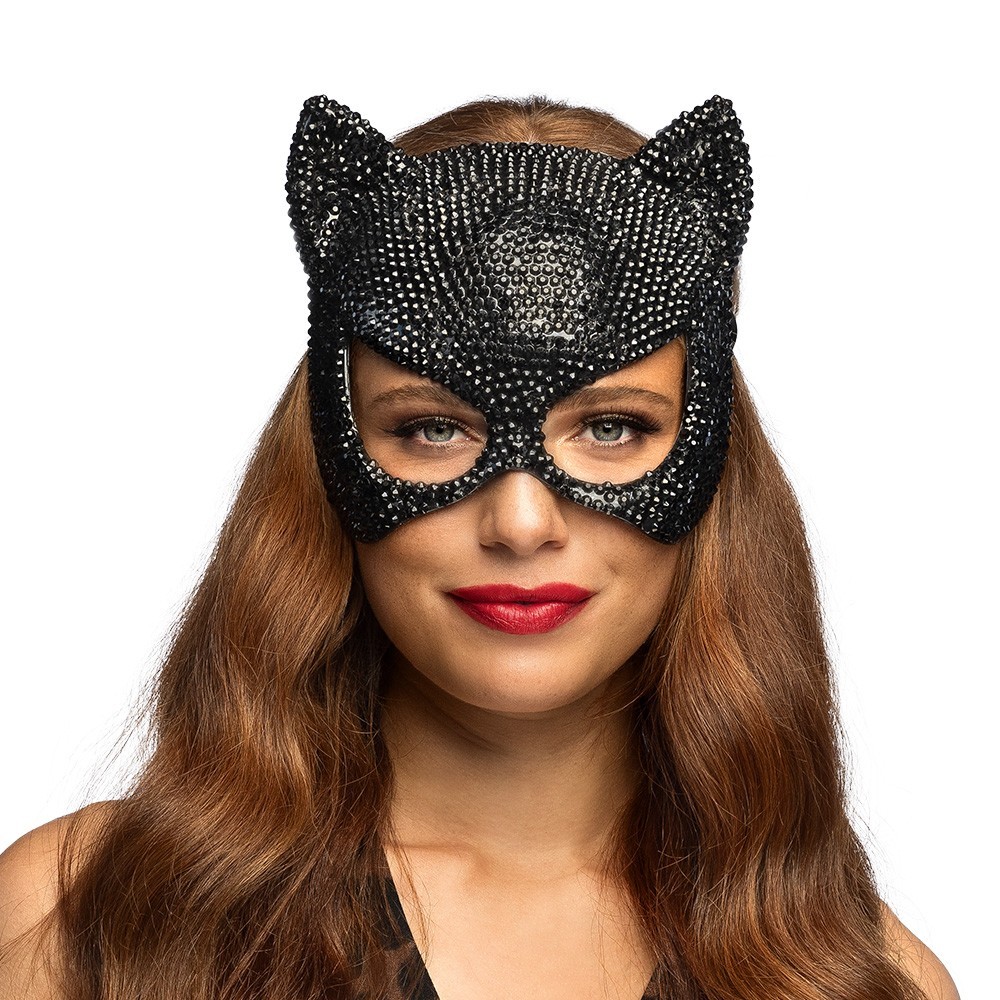 Demi-masque Chat Mirage Noir à Strass Pas Cher | Bal Masqué