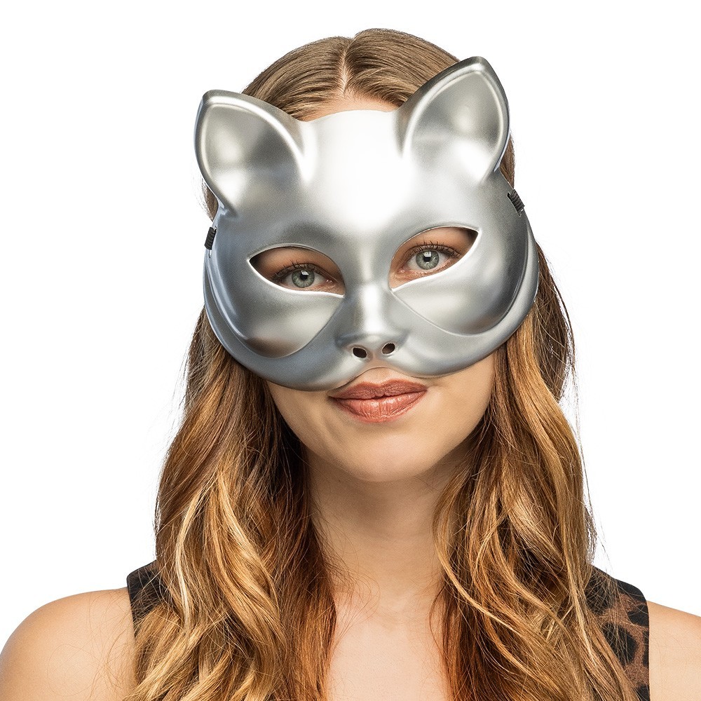 Demi-masque Kitty argent pas cher | Masque chat femme