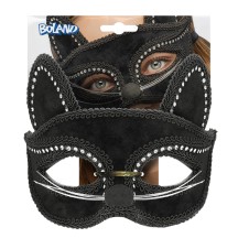 Demi-masque Chat Charmant noir à strass pas cher | Masque félin femme