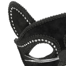 Demi-masque Chat Charmant noir à strass pas cher | Masque félin femme