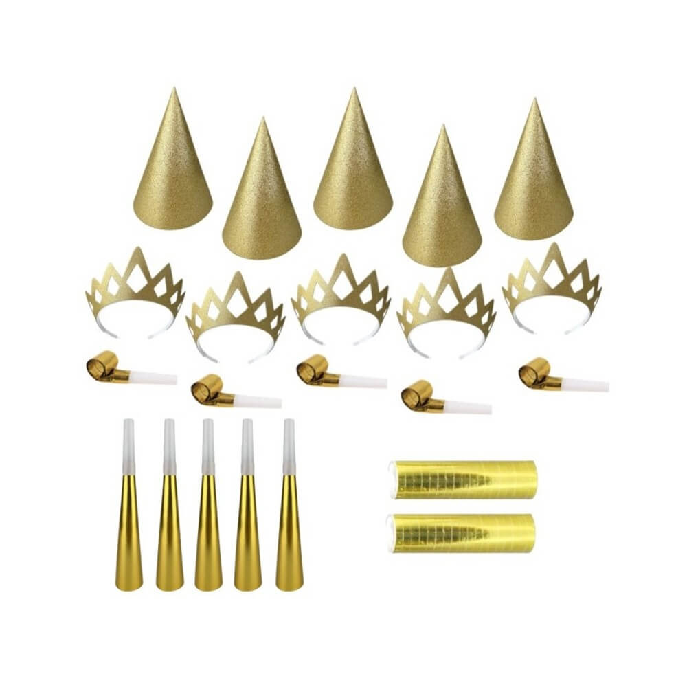 Pochette Cotillons 10 Personnes GLITTER OR - 21417GO - Cotillons