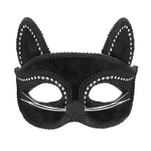 Demi-masque Chat Charmant noir à strass pas cher | Masque félin femme
