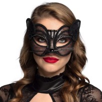 Loup en dentelle Chat de Luxe pas cher | Masque noir élégant femme