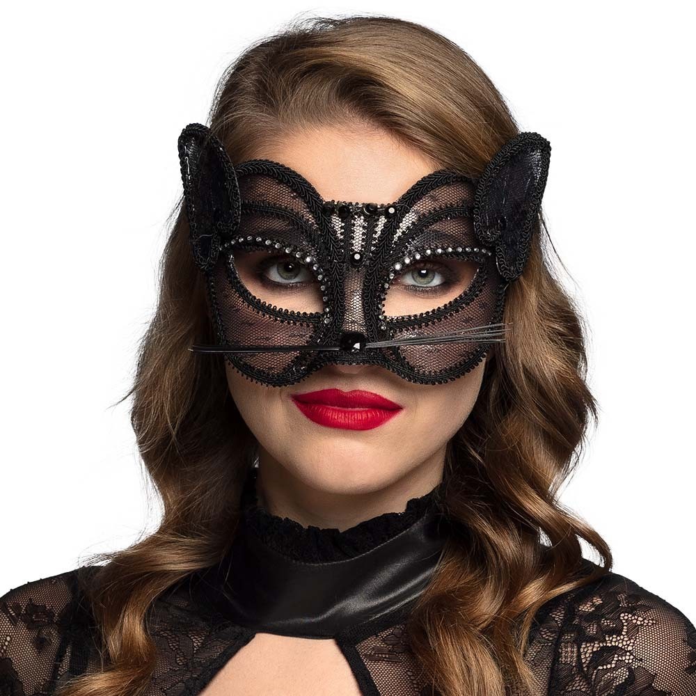 Loup en dentelle Chat de Luxe pas cher | Masque noir élégant femme