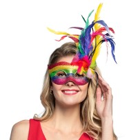 Masque Venice Arc-en-ciel à Plumes pas cher | Pride et Carnaval