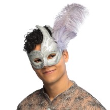 Loup Venice Prezioso Argent pas cher | Masque Vénitien à Plumes