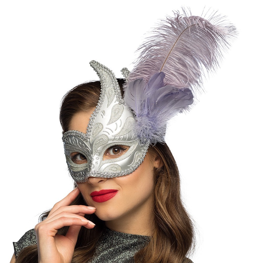 Loup Venice Prezioso Argent pas cher | Masque Vénitien à Plumes