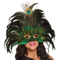 Loup Peacock Queen pas cher | Masque à plumes vertes femme