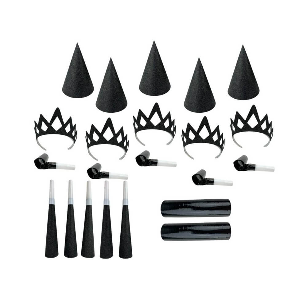 Pochette Cotillons 10 Personnes GLITTER NOIR - 21417NO - Cotillons