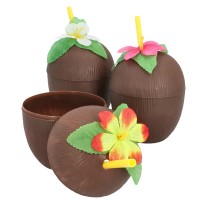 Gobelet noix de coco avec paille 400 ml pas cher – Hawaï